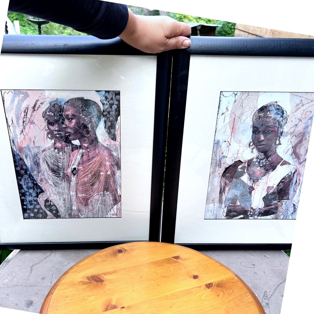 Vintage Framed Art Prints Set of 2 18x18 Black Afrocentric Marta Gottfried MCM